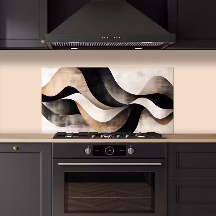 Abstract - Golven - Zwart - Verweerd keuken achterwand spatscherm middel -sfeer1