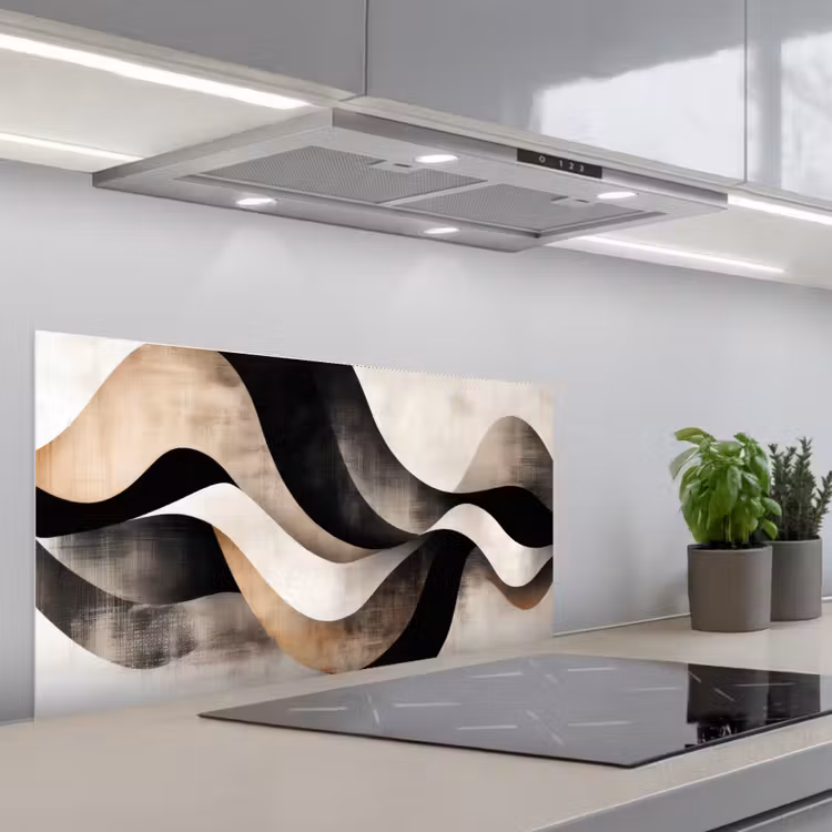 Abstract - Golven - Zwart - Verweerd keuken achterwand spatscherm middel -3d_schuin