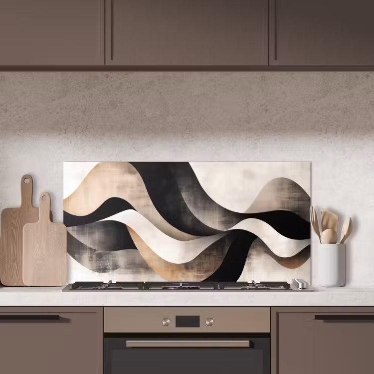 Abstract - Golven - Zwart - Verweerd keuken achterwand spatscherm middel -sfeer2