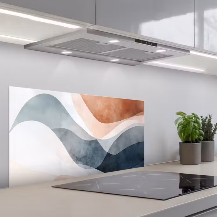 Abstract - Golven - Blauw keuken achterwand spatscherm middel -3d_schuin