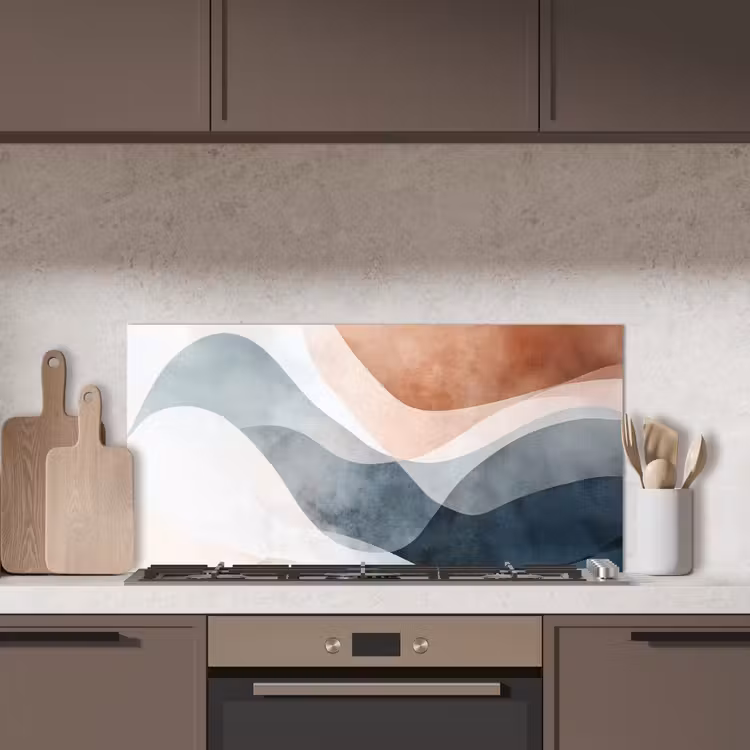Abstract - Golven - Blauw keuken achterwand spatscherm middel -sfeer2