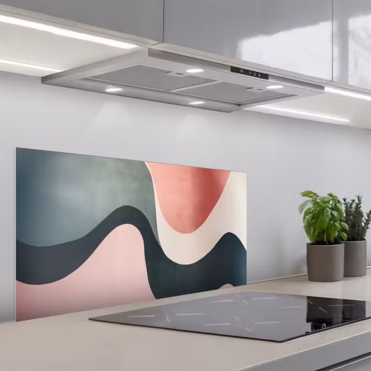 Abstract - Golven - Sierlijk - Roze keuken achterwand spatscherm middel -3d_schuin
