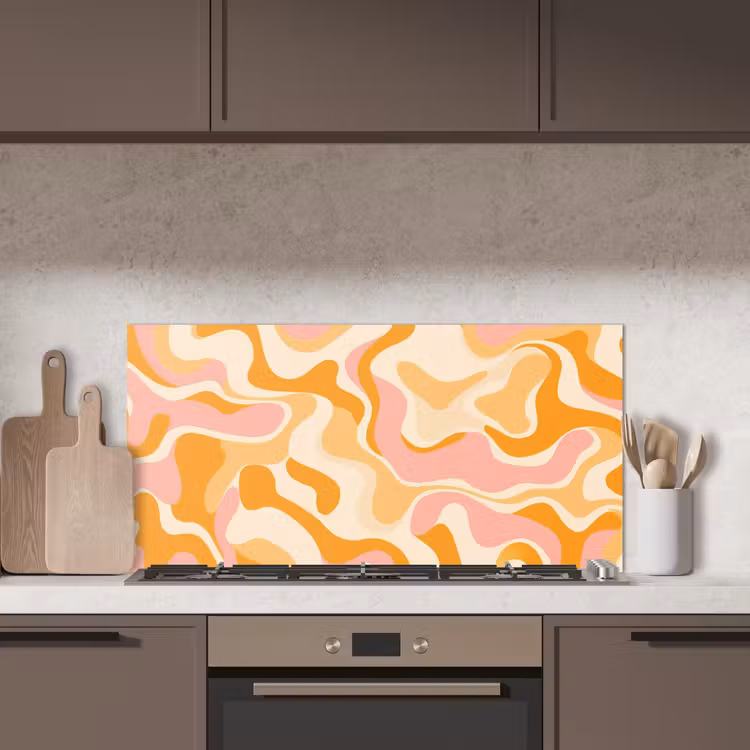 Abstract - Golvend - Oranje keuken achterwand spatscherm middel -sfeer2