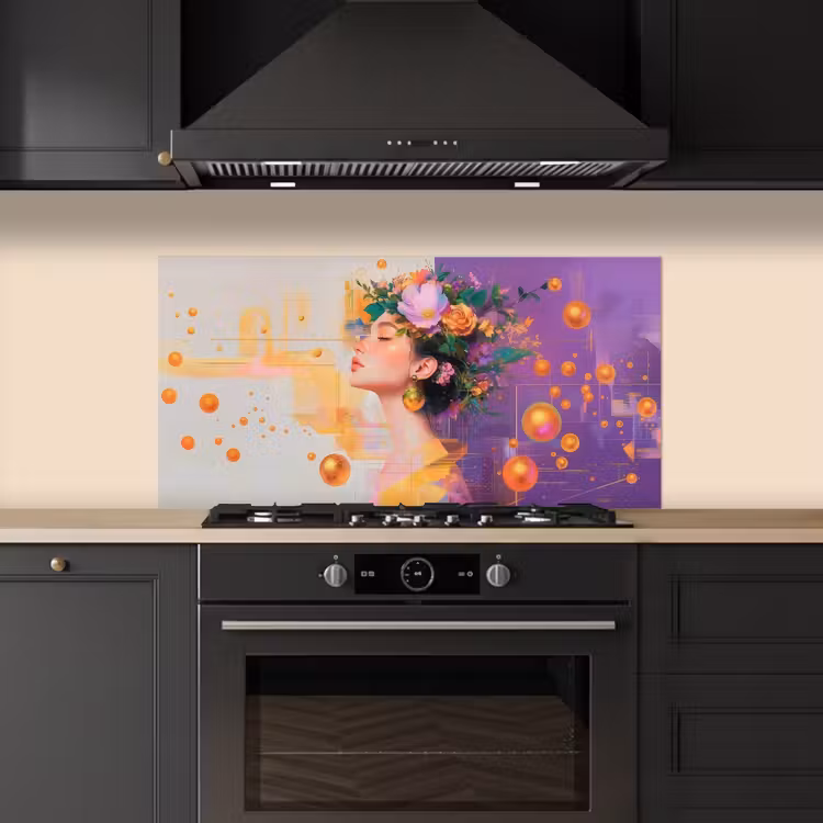 Abstract - Vrouw - Bloemenkroon - Goud keuken achterwand spatscherm middel -sfeer1