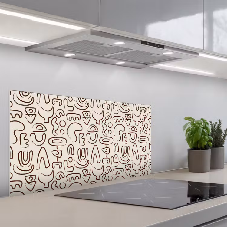Abstract - Beige - Patroon - Donkerbruin keuken achterwand spatscherm middel 899 -3d_schuin