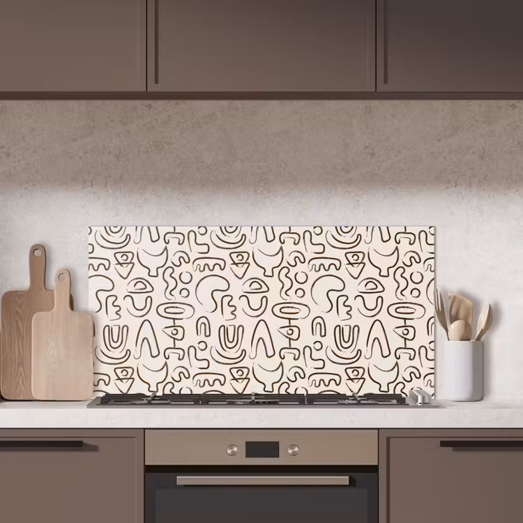 Abstract - Beige - Patroon - Donkerbruin keuken achterwand spatscherm middel 899 -sfeer2