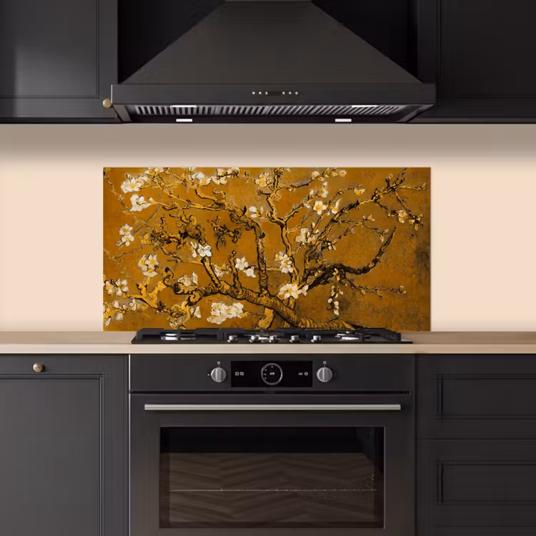 Amandelbloesem - Kunst - Van Gogh - Goud keuken achterwand spatscherm middel -sfeer1
