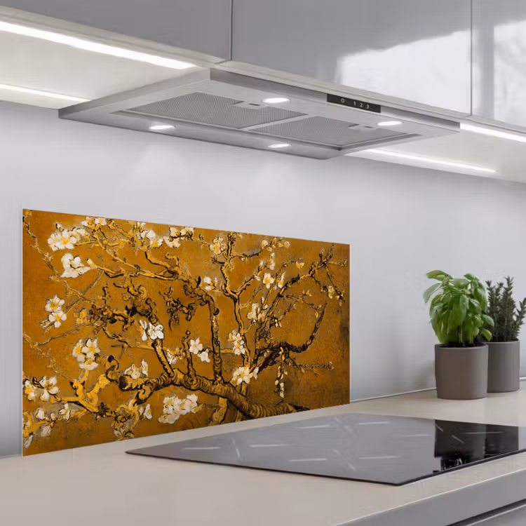 Amandelbloesem - Kunst - Van Gogh - Goud keuken achterwand spatscherm middel -3d_schuin