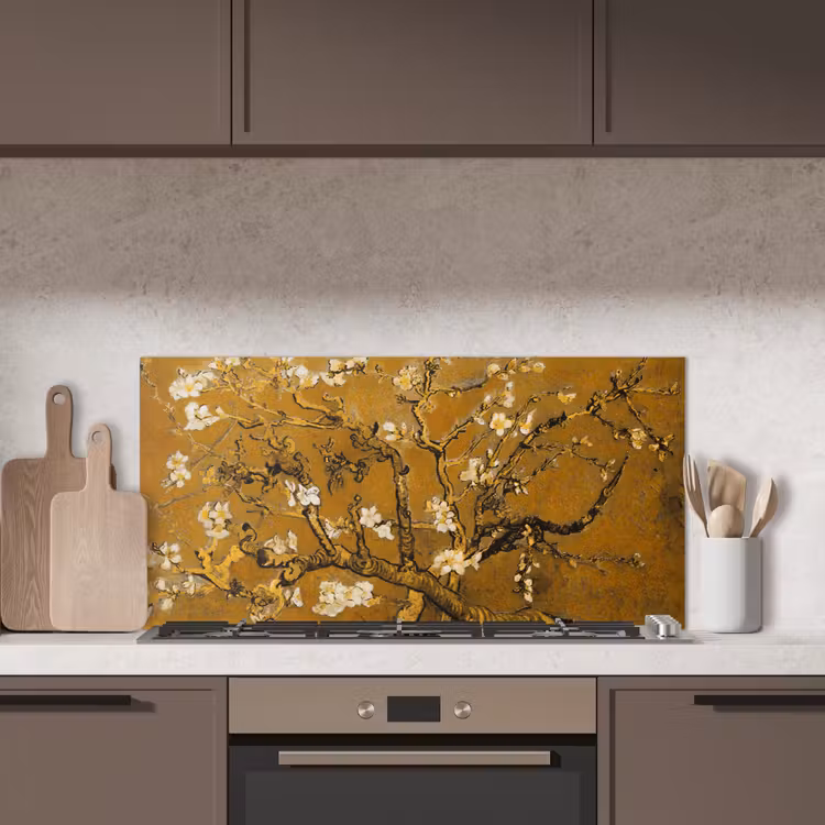 Amandelbloesem - Kunst - Van Gogh - Goud keuken achterwand spatscherm middel -sfeer2
