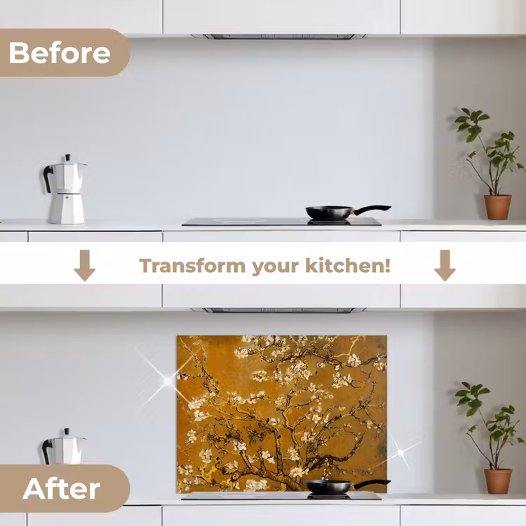 Amandelbloesem - Kunst - Van Gogh - Goud keuken achterwand spatscherm middel -voor_na_EN