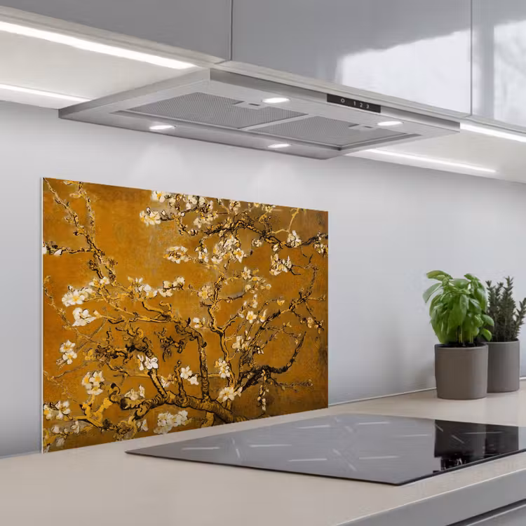 Amandelbloesem - Kunst - Van Gogh - Goud keuken achterwand spatscherm middel -3d_schuin