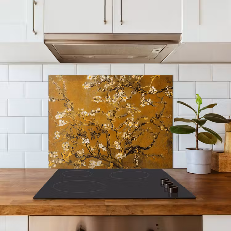 Amandelbloesem - Kunst - Van Gogh - Goud keuken achterwand spatscherm middel -sfeer2