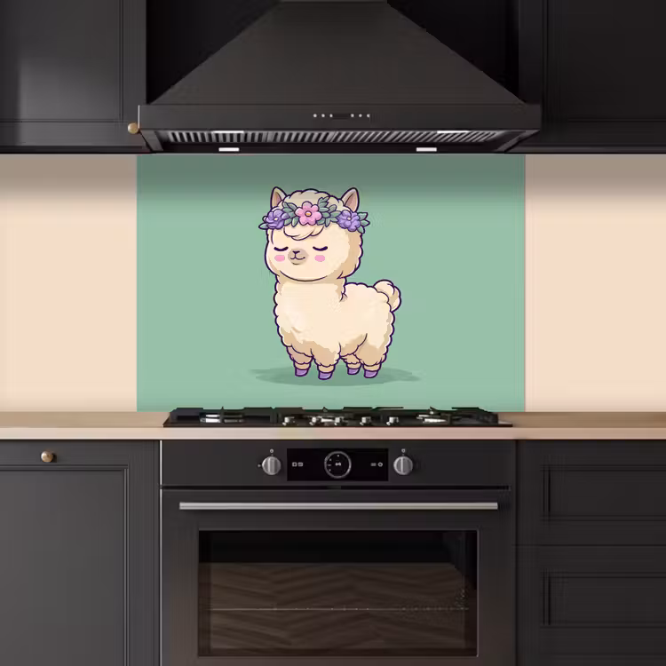 Alpaca - Groen - Bloemendiadeem keuken achterwand spatscherm middel -sfeer1