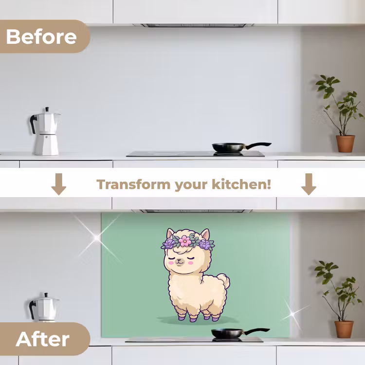 Alpaca - Groen - Bloemendiadeem keuken achterwand spatscherm middel -voor_na_EN