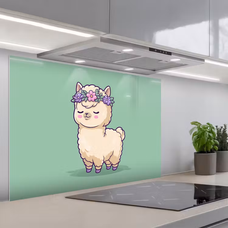 Alpaca - Groen - Bloemendiadeem keuken achterwand spatscherm middel -3d_schuin