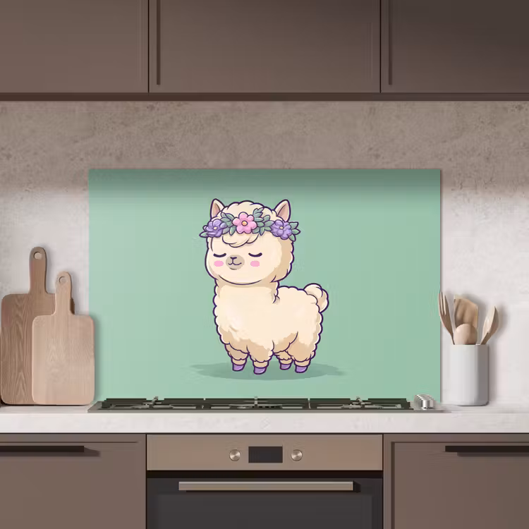 Alpaca - Groen - Bloemendiadeem keuken achterwand spatscherm middel -sfeer2