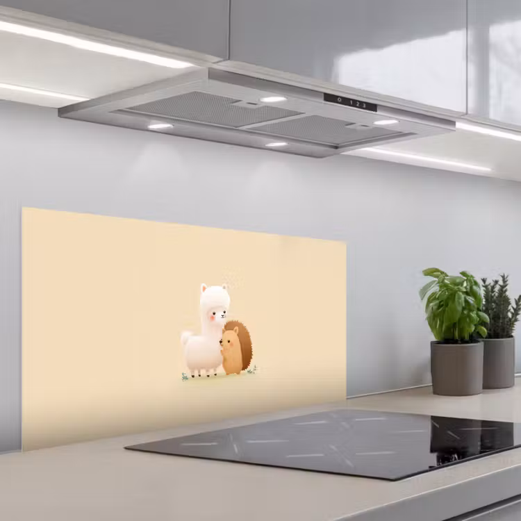 Alpaca - Egel - Bruin - Knuffelen keuken achterwand spatscherm middel -3d_schuin