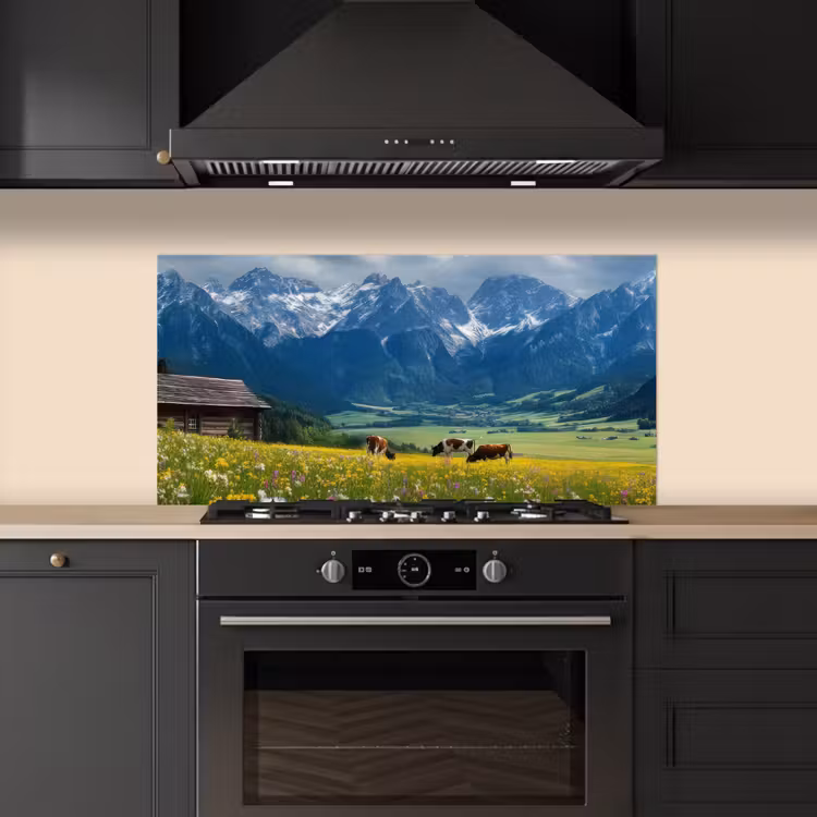 Alpen - Weide - Bergen - Koeien keuken achterwand spatscherm middel -sfeer1