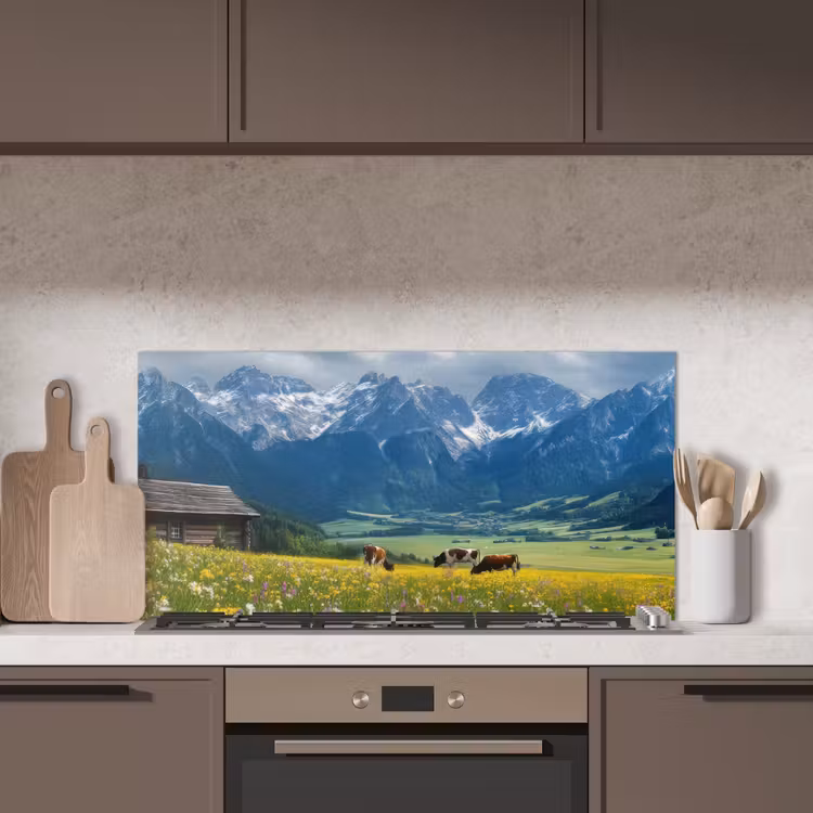 Alpen - Weide - Bergen - Koeien keuken achterwand spatscherm middel -sfeer2