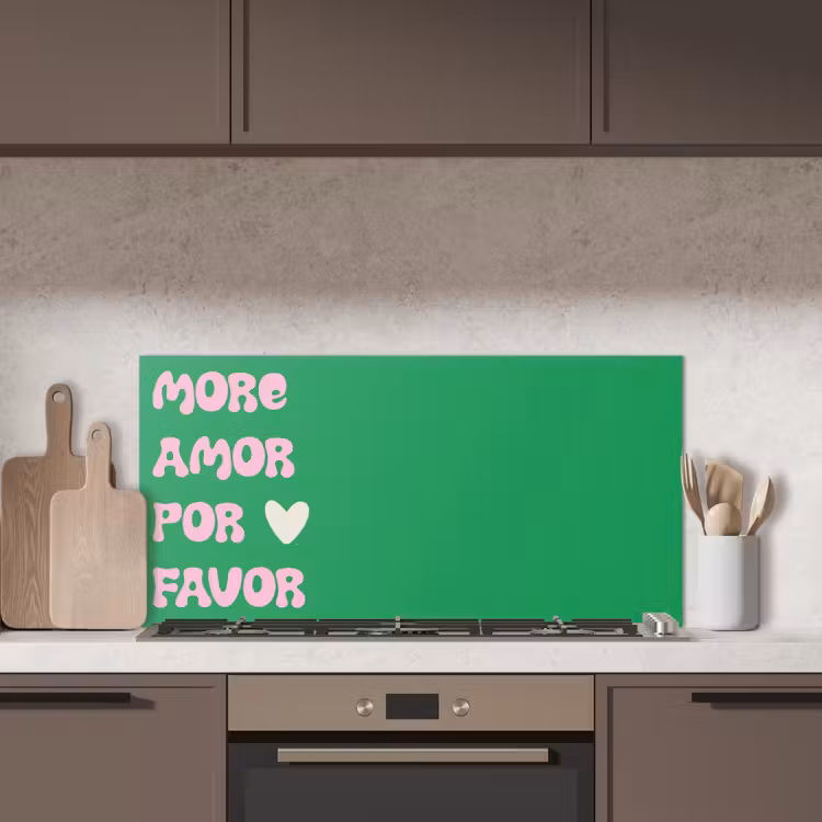 Amor - Valentijn - Groen - Tekst keuken achterwand spatscherm middel -sfeer2