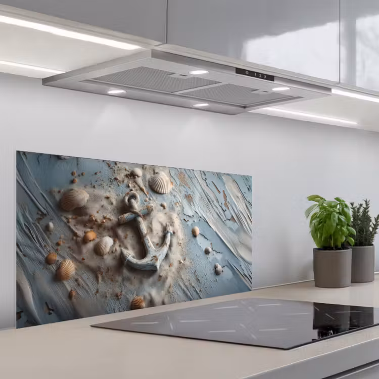 Anker - Hout - Schelpen - Zand keuken achterwand spatscherm middel -3d_schuin