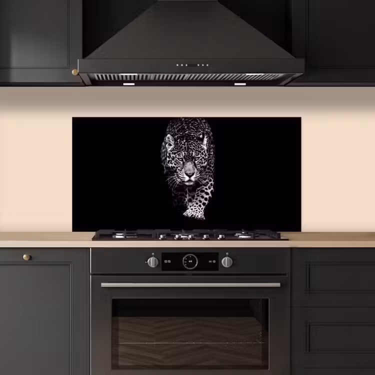 Dieren - Zwart - Luipaard - Wit - Wild keuken achterwand spatscherm middel -sfeer1