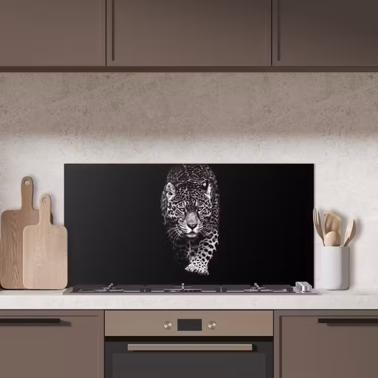 Dieren - Zwart - Luipaard - Wit - Wild keuken achterwand spatscherm middel -sfeer2