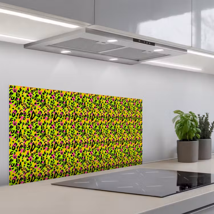 Dieren - Neon - Groen - Panterprint keuken achterwand spatscherm middel 899 -3d_schuin