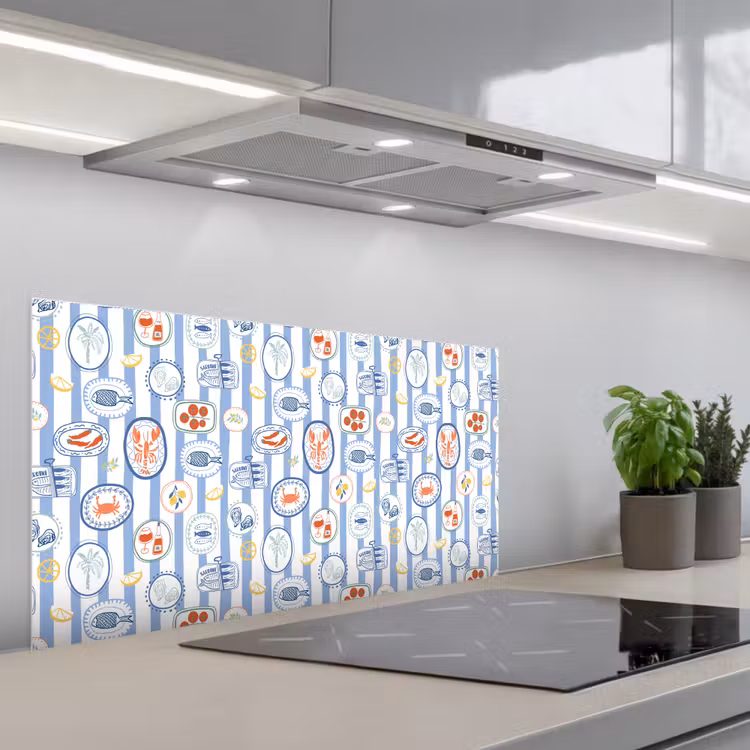 Zee - Sfeer - Kreeft - Oester keuken achterwand spatscherm middel 899 -3d_schuin