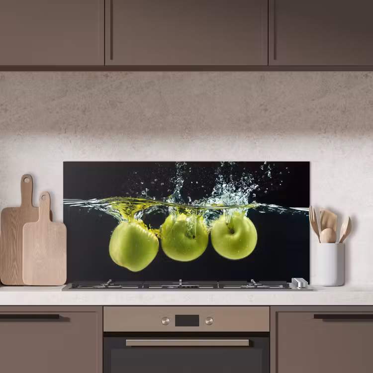 Appels - Fruit - Water - Zwart - Groen keuken achterwand spatscherm middel -sfeer2