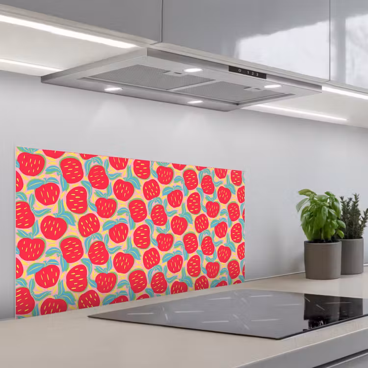Appels - Rood - Stippen keuken achterwand spatscherm middel 899 -3d_schuin