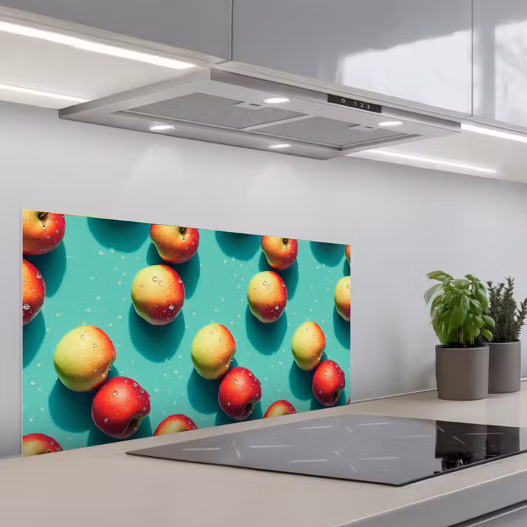Appels - Water - Turquoise keuken achterwand spatscherm middel 899 -3d_schuin