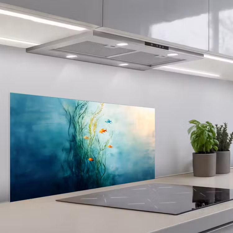 Waterplanten - Vissen - Kleurrijk - Water keuken achterwand spatscherm middel -3d_schuin