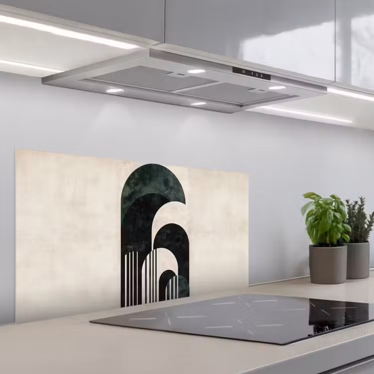 Bogen - Donkergroen - Lijnen keuken achterwand spatscherm middel -3d_schuin