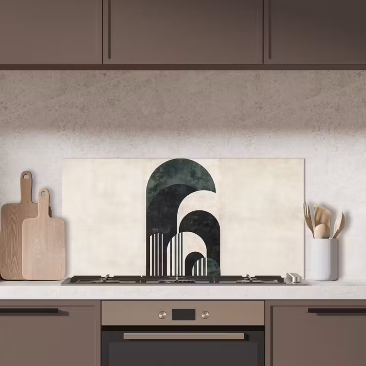 Bogen - Donkergroen - Lijnen keuken achterwand spatscherm middel -sfeer2