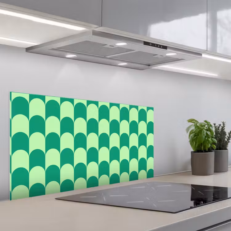 Bogen - Groen - Gestapeld keuken achterwand spatscherm middel 899 -3d_schuin