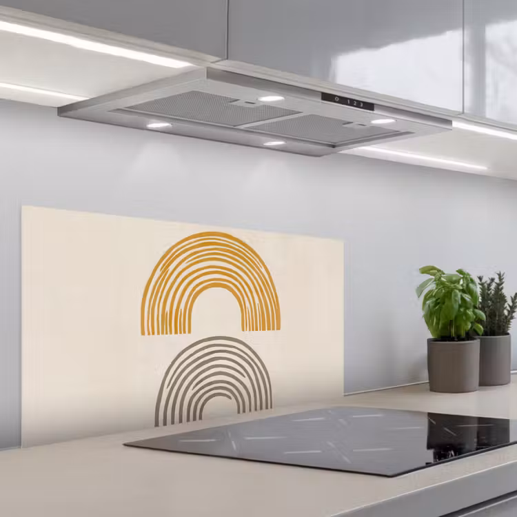Bogen - Lijnen - Oranje - Minimalistisch keuken achterwand spatscherm middel -3d_schuin