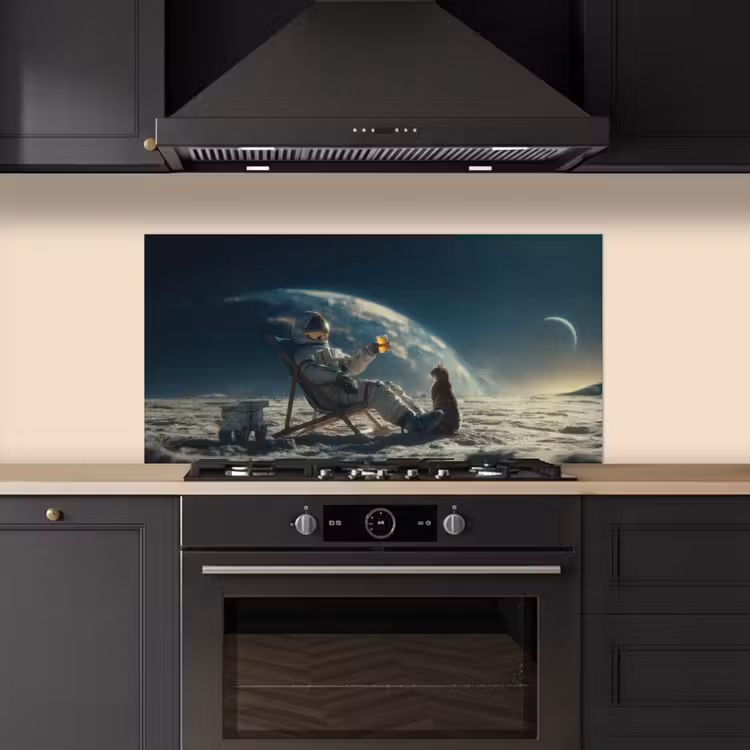 Astronaut - Kat - Glas - Stoel keuken achterwand spatscherm middel -sfeer1