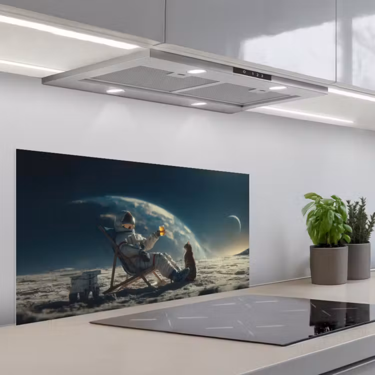 Astronaut - Kat - Glas - Stoel keuken achterwand spatscherm middel -3d_schuin