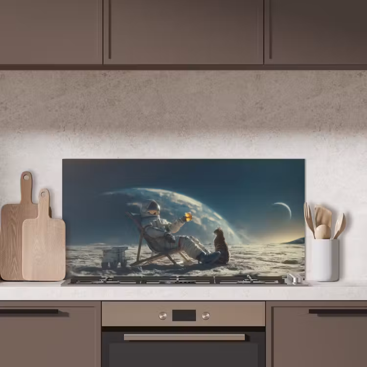 Astronaut - Kat - Glas - Stoel keuken achterwand spatscherm middel -sfeer2