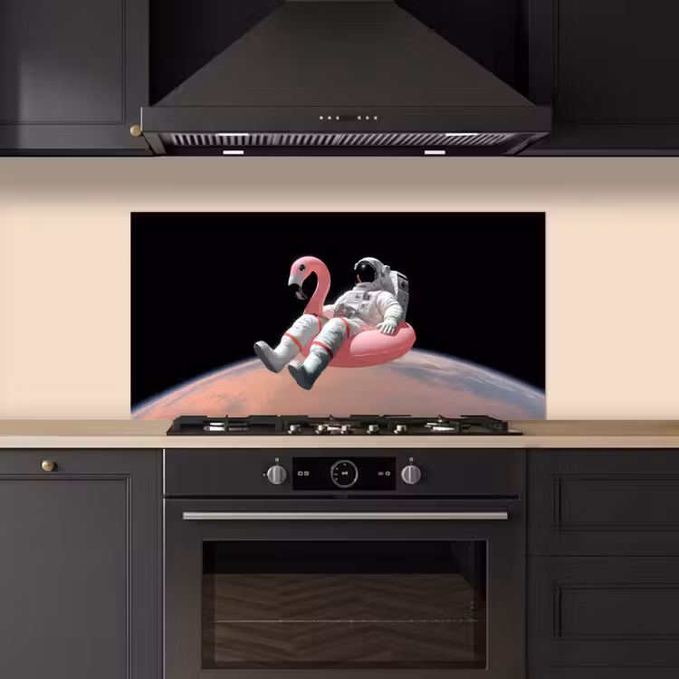 Astronaut - Flamingo - Zwemband - Roze keuken achterwand spatscherm middel -sfeer1