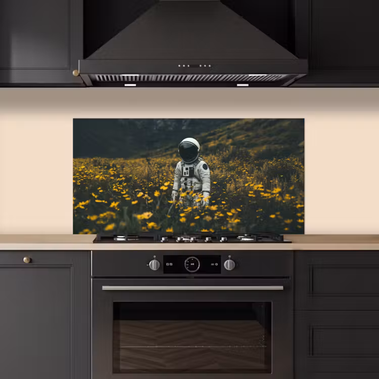 Astronaut - Bloemen - Veld - Geel keuken achterwand spatscherm middel -sfeer1