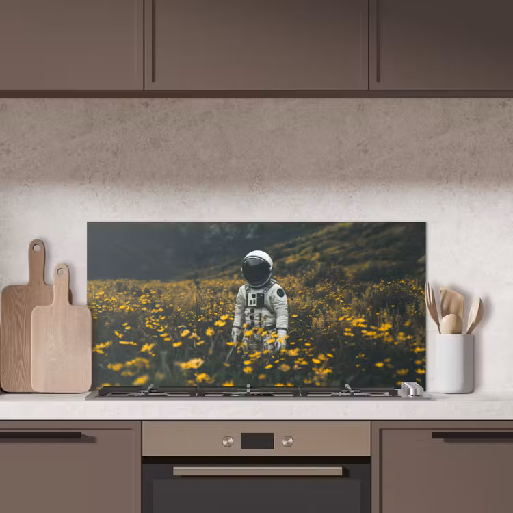 Astronaut - Bloemen - Veld - Geel keuken achterwand spatscherm middel -sfeer2