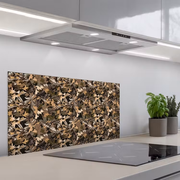 Herfst - Bladeren - Camouflage keuken achterwand spatscherm middel 899 -3d_schuin