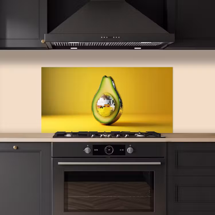 Avocado - Discobal - Geel - Glitter keuken achterwand spatscherm middel -sfeer1