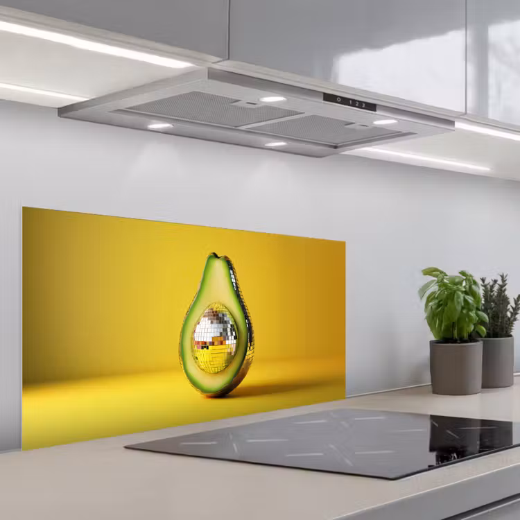 Avocado - Discobal - Geel - Glitter keuken achterwand spatscherm middel -3d_schuin