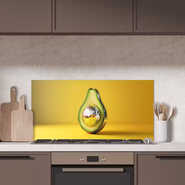 Avocado - Discobal - Geel - Glitter keuken achterwand spatscherm middel -sfeer2