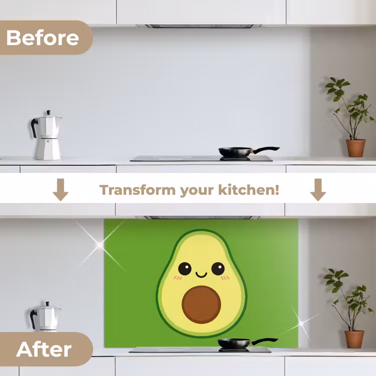 Avocado - Groen - Speels keuken achterwand spatscherm middel -voor_na_EN