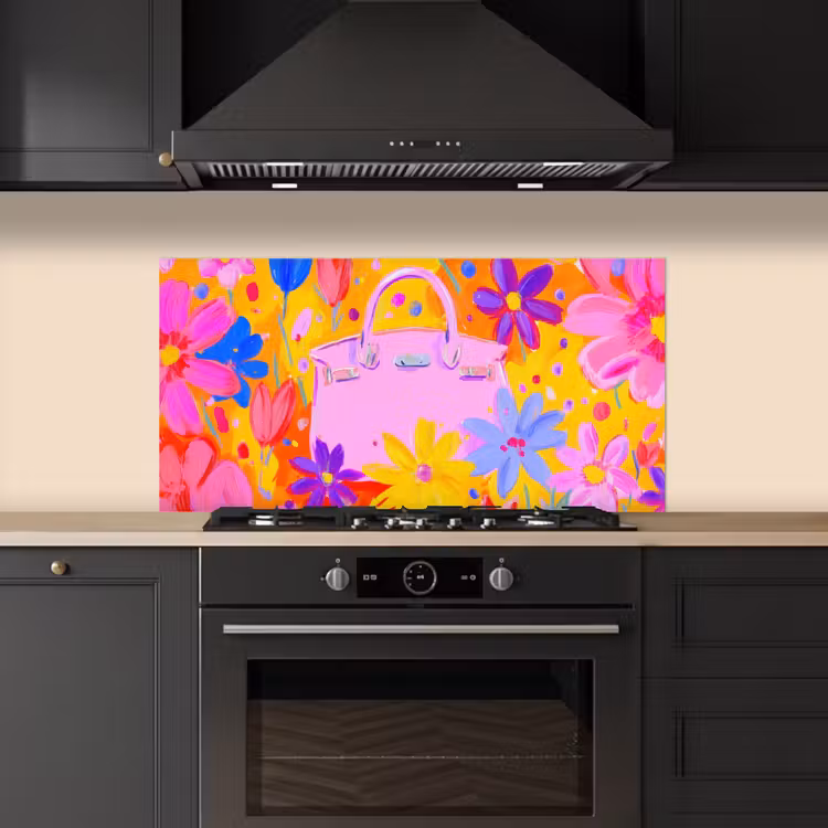 Tas - Roze - Bloemen keuken achterwand spatscherm middel -sfeer1