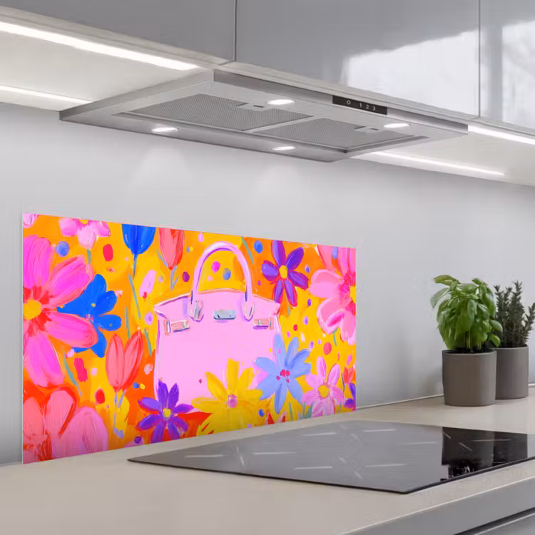 Tas - Roze - Bloemen keuken achterwand spatscherm middel -3d_schuin